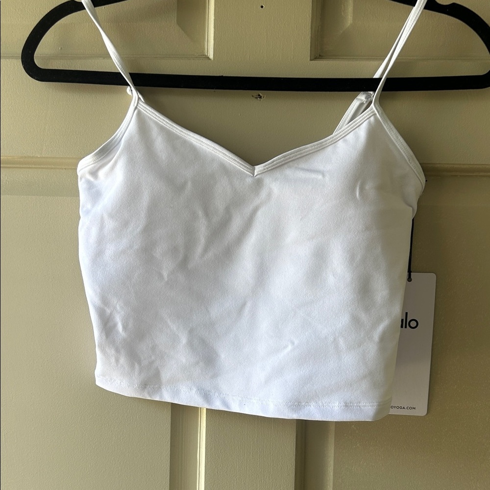 ALO Yoga White V-Neck Spaghetti Strap Crop Camisole